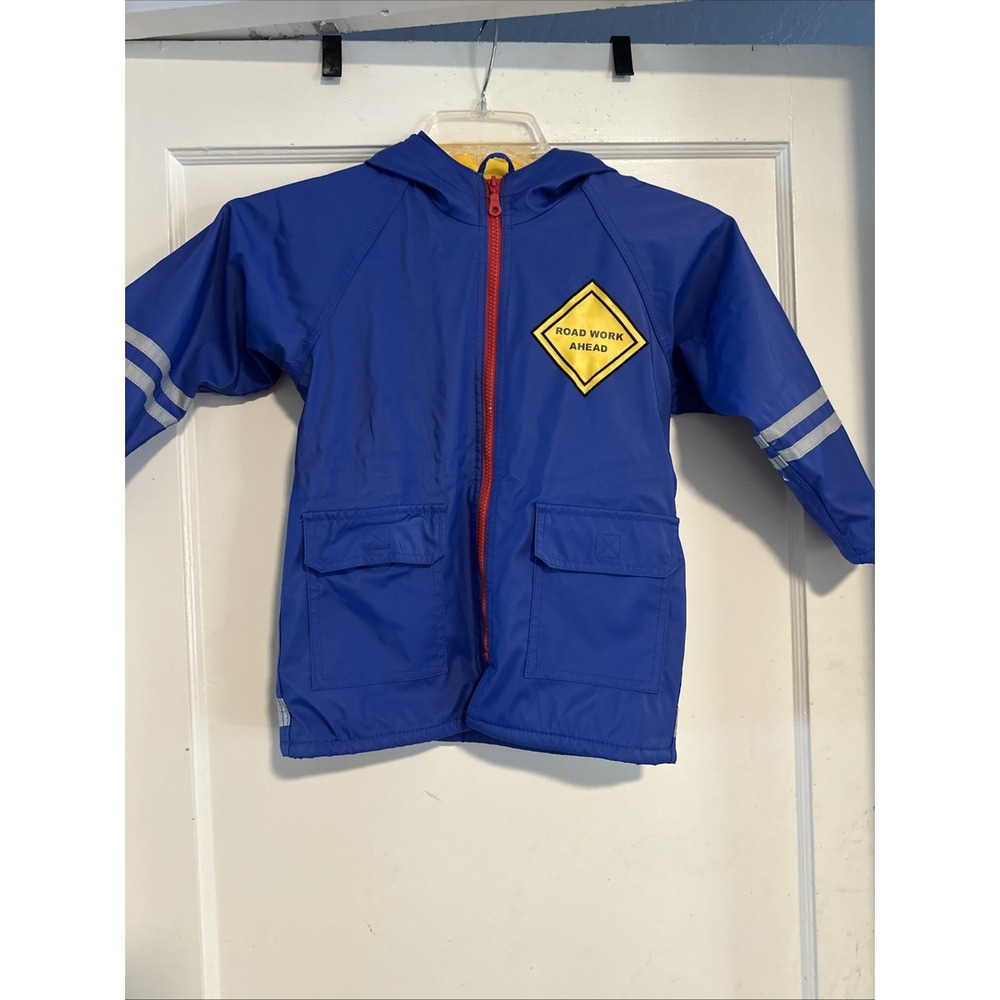 Wippette Kids Hooded Rain Coat Jacket Boys Size 3 Blue Road Work Fleece Lined